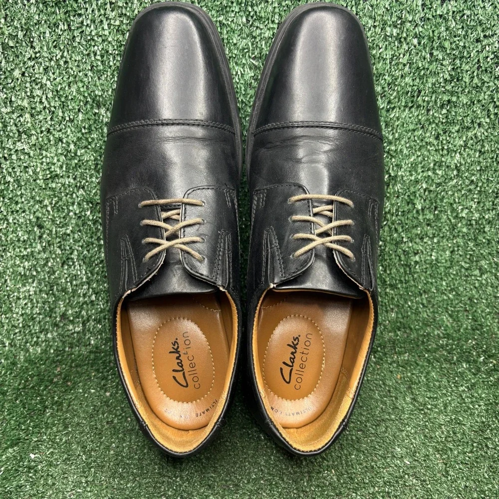 Clarks Tilden Cap Leather Ultimate Comfort Formal Oxford Dress Shoe Black Men 11